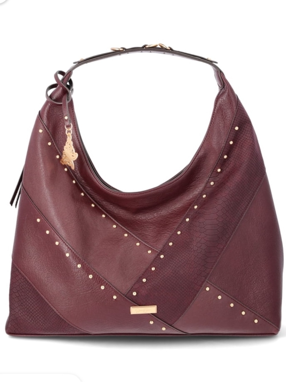 Jessica Simpson Pinot Noir Burgundy Studded Hobo Bag NWT - Picture 2 of 11